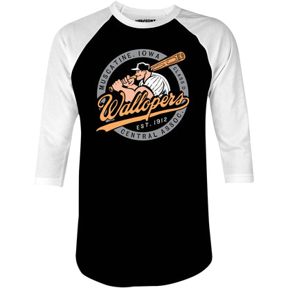 Muscatine Wallopers - Iowa  - Vintage Defunct Baseball Teams - 3/4 Sleeve Raglan T-Shirt - Private Fashion Collection 