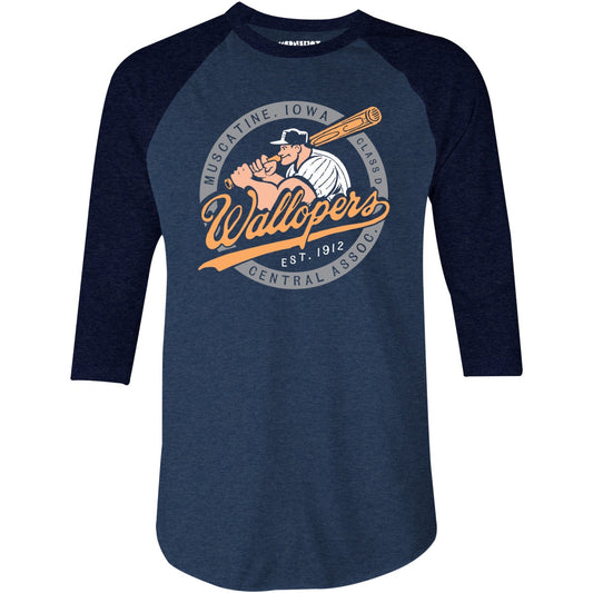 Muscatine Wallopers - Iowa  - Vintage Defunct Baseball Teams - 3/4 Sleeve Raglan T-Shirt - Private Fashion Collection 